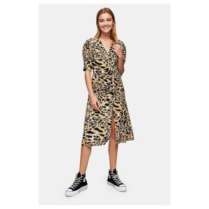 Topshop Tan and Black Animal Print Midi Dress